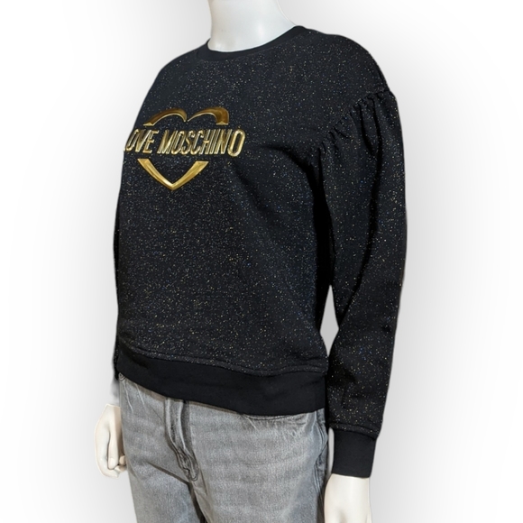 Love Moschino Black Appliquéd Metallic French Cotton-Blend Terry Sweatshirt, US4 - Picture 6 of 10